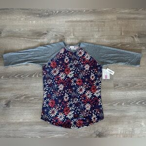 Lularoe Randy 3/4 Sleeve Shirt Red White Blue Fireworks Size Medium New